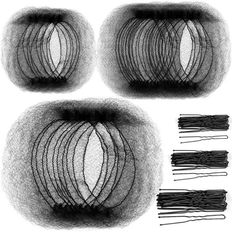 Teenitor Invisible Elastic Hair Nets with Bobby Pins for Ballerina Buns - 40 Black Nets (12, 20, 28 Inch) and 80 Pins - Image 1