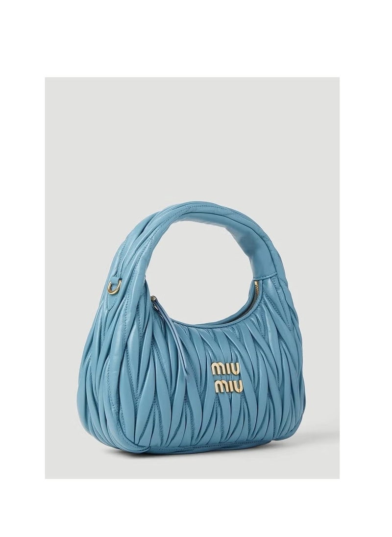 Miu Miu Wander quilted nappa leather hobo Crossbody Shoulder Bag Blue  - Image 2