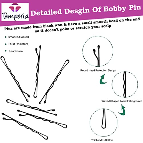 Temperia Bobby Hair Pins for Women & Girls (Pack of 100) (Small Pins - 5 cm) | Stylish Bob Hairpins for Hairstyling | Hair Styling Accessories Clips (Black) - Image 4