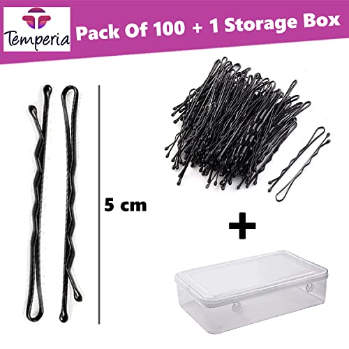 Temperia Bobby Hair Pins for Women & Girls (Pack of 100) (Small Pins - 5 cm) | Stylish Bob Hairpins for Hairstyling | Hair Styling Accessories Clips (Black) - Image 3