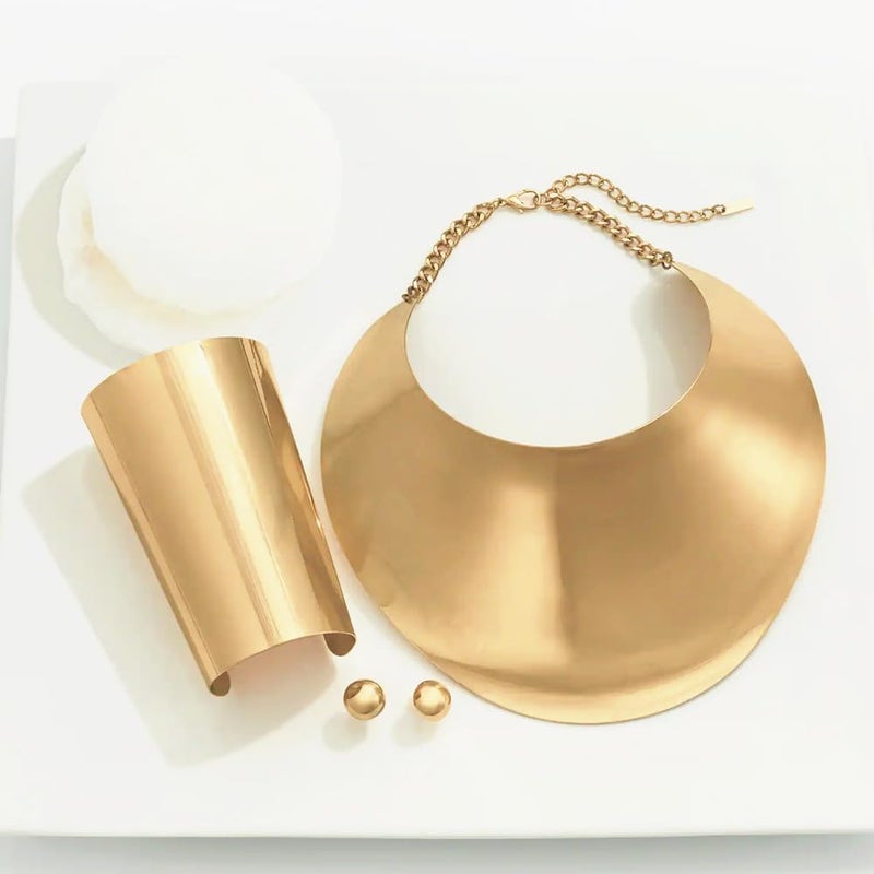 Excefore African Necklaces for Women Gold Hoop Earrings Set, Chunky Gold Silver Choker Necklace, Statement Egyptian Jewelry for Women Men, Gold Costume Jewelry Sets - Necklace Jewelry Gift for Girls - Image 2