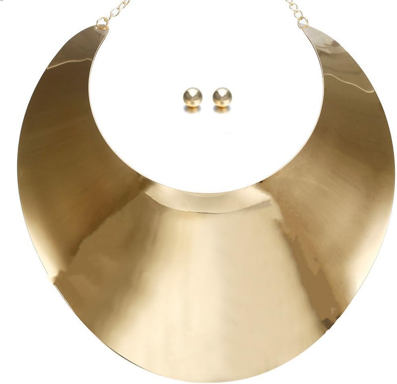 Excefore African Necklaces for Women Gold Hoop Earrings Set, Chunky Gold Silver Choker Necklace, Statement Egyptian Jewelry for Women Men, Gold Costume Jewelry Sets - Necklace Jewelry Gift for Girls - Image 3