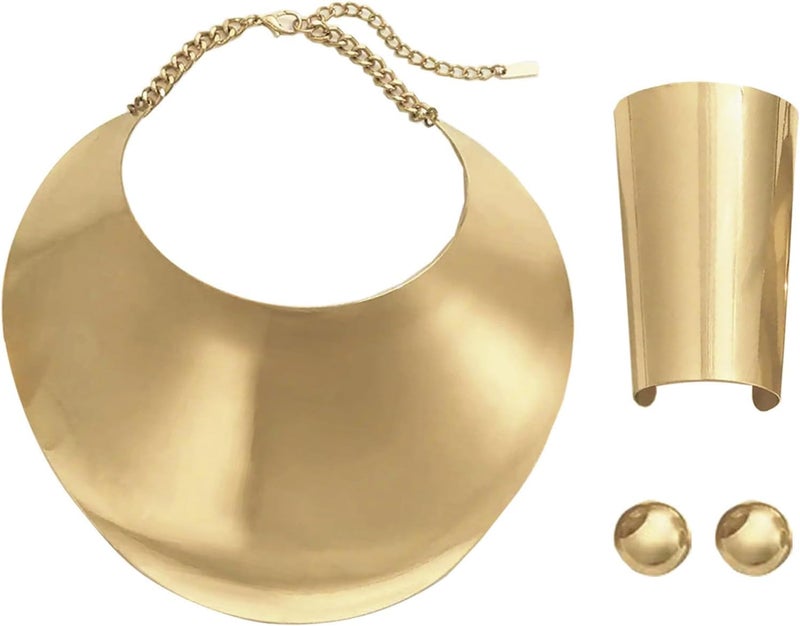 Excefore African Necklaces for Women Gold Hoop Earrings Set, Chunky Gold Silver Choker Necklace, Statement Egyptian Jewelry for Women Men, Gold Costume Jewelry Sets - Necklace Jewelry Gift for Girls - Image 1