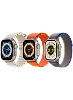 Silicone Ocean Band Strap for Apple Watch Ultra 8 49mm Set of 3, Pearl White, Orange, Blue/Gray