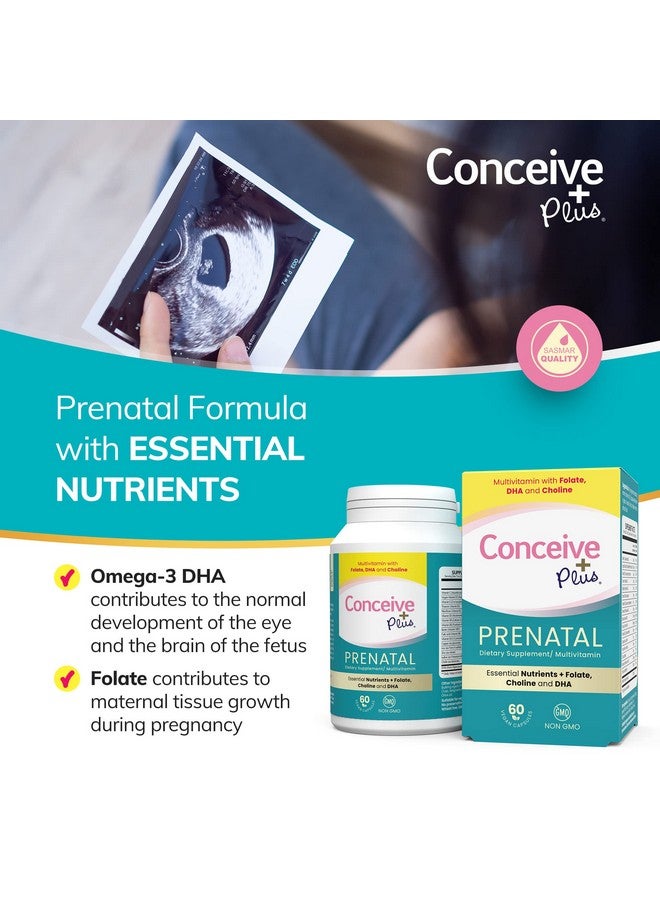 Conceive Plus فيتامينات ما قبل الولادة DHA كولين + حمض الفوليك للحمل الصحي غير معدلة وراثيًا 30 يومًا إمداد 60 كبسولة - Image 4