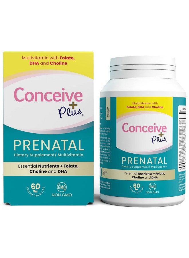 Conceive Plus فيتامينات ما قبل الولادة DHA كولين + حمض الفوليك للحمل الصحي غير معدلة وراثيًا 30 يومًا إمداد 60 كبسولة - Image 1