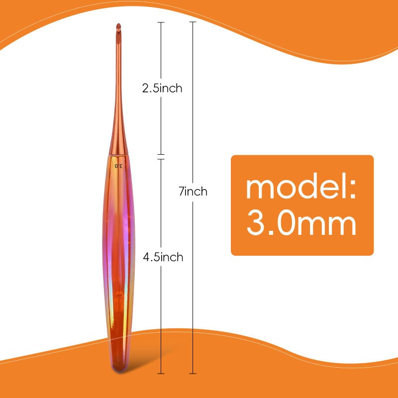 BsHooker 3mm Crochet Hook,Inline Crochet Hook with Ergonomic Acrylic Handle for Arthritic Hands,Extra Long Knitting Needles for Crocheting Yarn,Stainless Steal Polished Hook Head for Beginner - Image 2