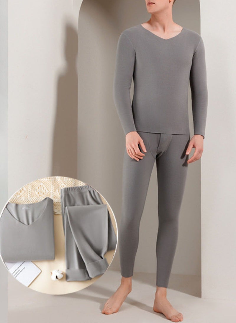 VUCATIN Women and Men Thick Thermal Underwear Set Couples Ultra-Soft Long Johns Set Crew Neck Base Layer Stretch Long Johns Bottoms Leggings for Cold Weather Training Hiking Outdoor Sports (Men's Gray) - Image 1