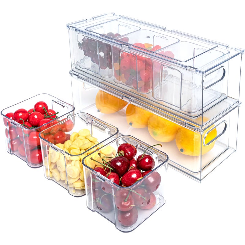 MineSign 3Pack Fridge Organizer Drawer Divider Cube Pull-Out Bins Clear Food Container Refrigerator Storage box Produce Saver for Pantry Kitchen Cabinet - Image 2