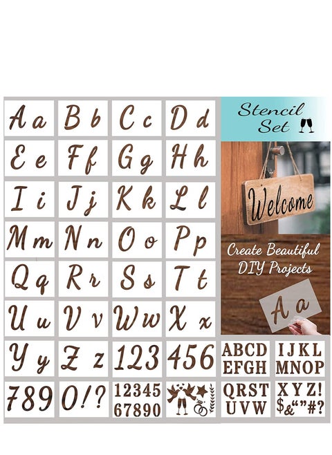 Letter Stencils for Painting on Wood - Alphabet Stencils for Painting & Drawing - Reusable Cursive Letter and Number Stencils for Signs & More - Plastic Paint Stencils for Art and DIY Crafts