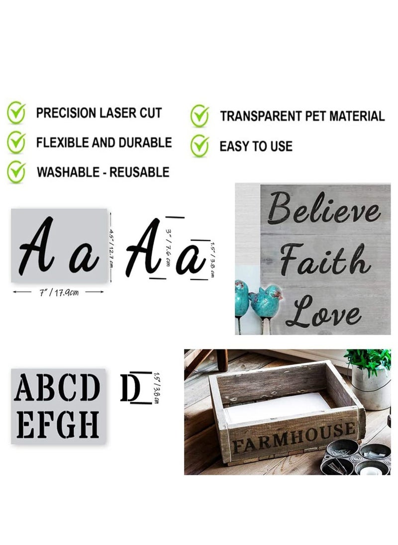 Letter Stencils for Painting on Wood - Alphabet Stencils for Painting & Drawing - Reusable Cursive Letter and Number Stencils for Signs & More - Plastic Paint Stencils for Art and DIY Crafts