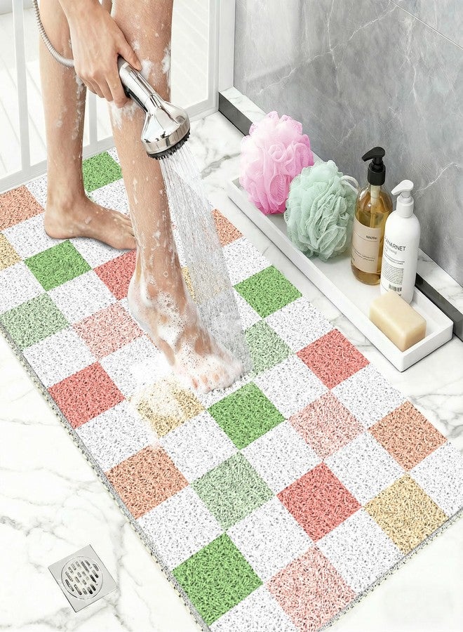 BLESWIN Loofah Mats for Shower 24"x16", PVC Bath Mat for Inside Shower, Bath Mat for Tub Non Slip, Checkered Shower Quick Dry Mats with Drain Hole, Colorful Checkered - Image 1