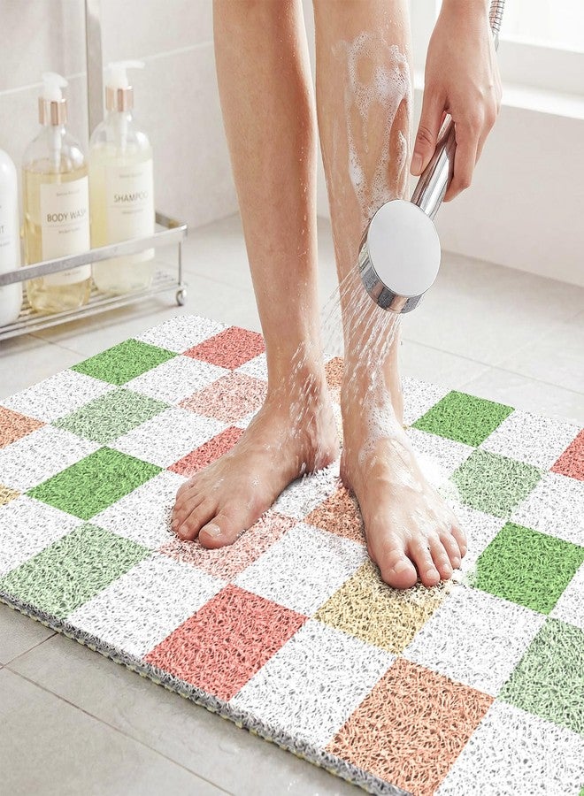 BLESWIN Loofah Mats for Shower 24"x16", PVC Bath Mat for Inside Shower, Bath Mat for Tub Non Slip, Checkered Shower Quick Dry Mats with Drain Hole, Colorful Checkered - Image 2