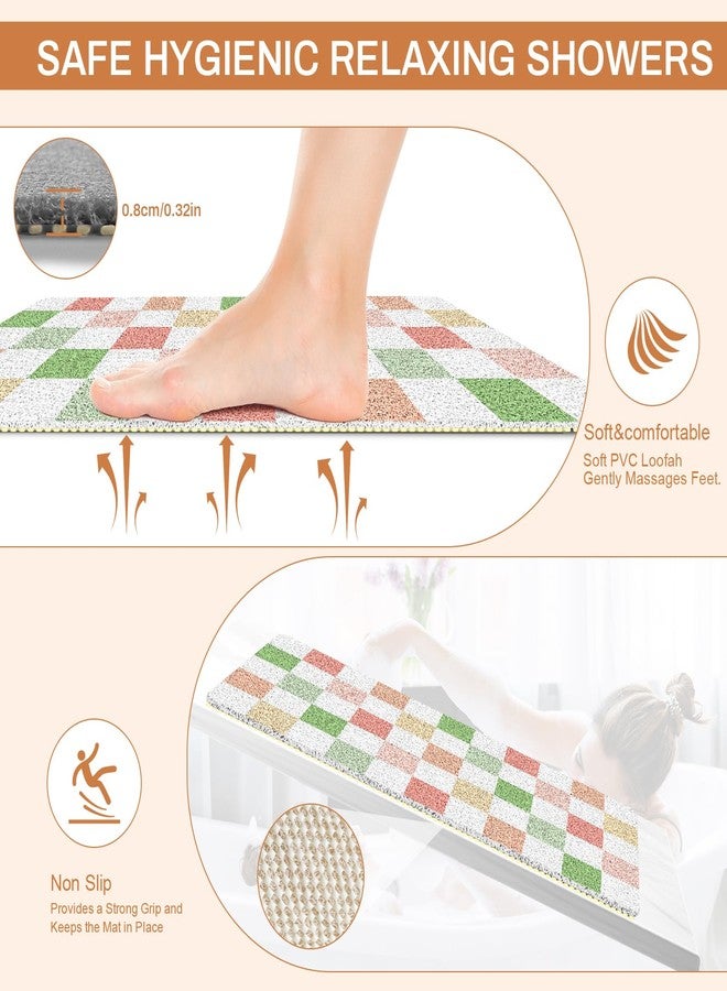 BLESWIN Loofah Mats for Shower 24"x16", PVC Bath Mat for Inside Shower, Bath Mat for Tub Non Slip, Checkered Shower Quick Dry Mats with Drain Hole, Colorful Checkered - Image 3