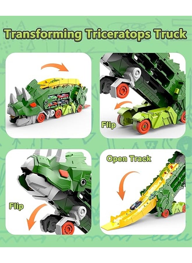 سيارة لعبة شاحنة ديناصور، قابلة للتحول إلى ديناصور ترايسيراتوبس واقف، سيارة لعبة تعليمية للأطفال، لعبة تعليمية على شكل ديناصور، زحليقة إطلاق نار، مجموعة لعب سيارات للأطفال الصغار للأولاد والبنات، لع - Image 2