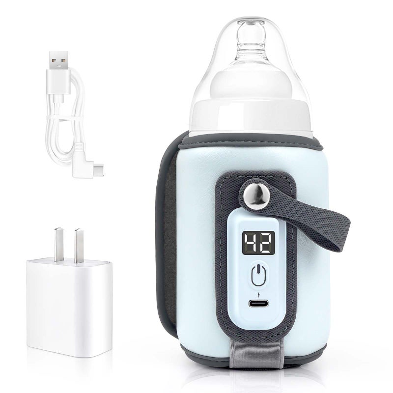 Danisse Portable Bottle Warmer, Baby Milk Warmer for All Bottles, Rapid Heating Accurate Temperature Control with LED Display, USB Warmer Bottle Suitable for Home and Outing (Blue) - Image 1
