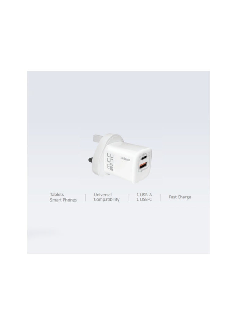35W, 1*USB A, 1*USB C, Gen 3 GaN Technology, over current/short circuit protection, anti interference, anti static..UK/EU Plug