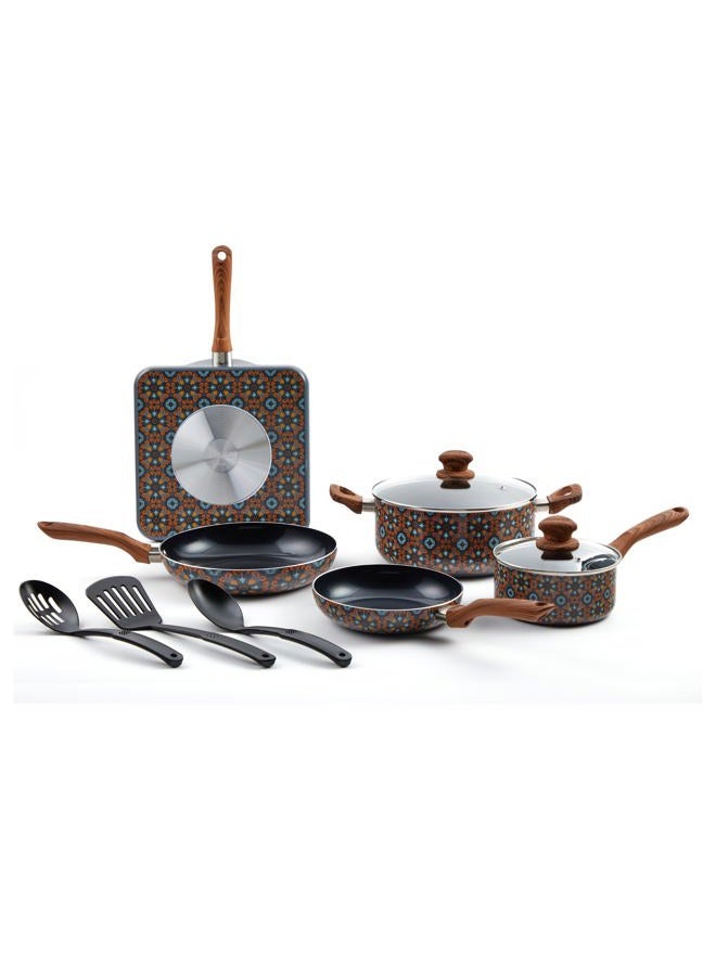 IMUSA 10pc Mexican Talavera Design Cookware Set with Tools - Image 1