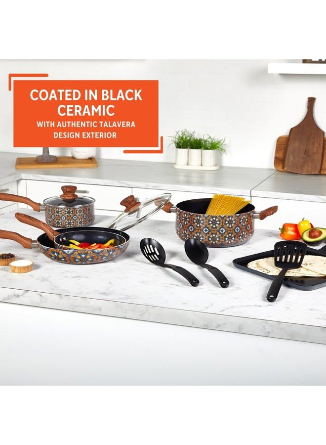 IMUSA 10pc Mexican Talavera Design Cookware Set with Tools - Image 4