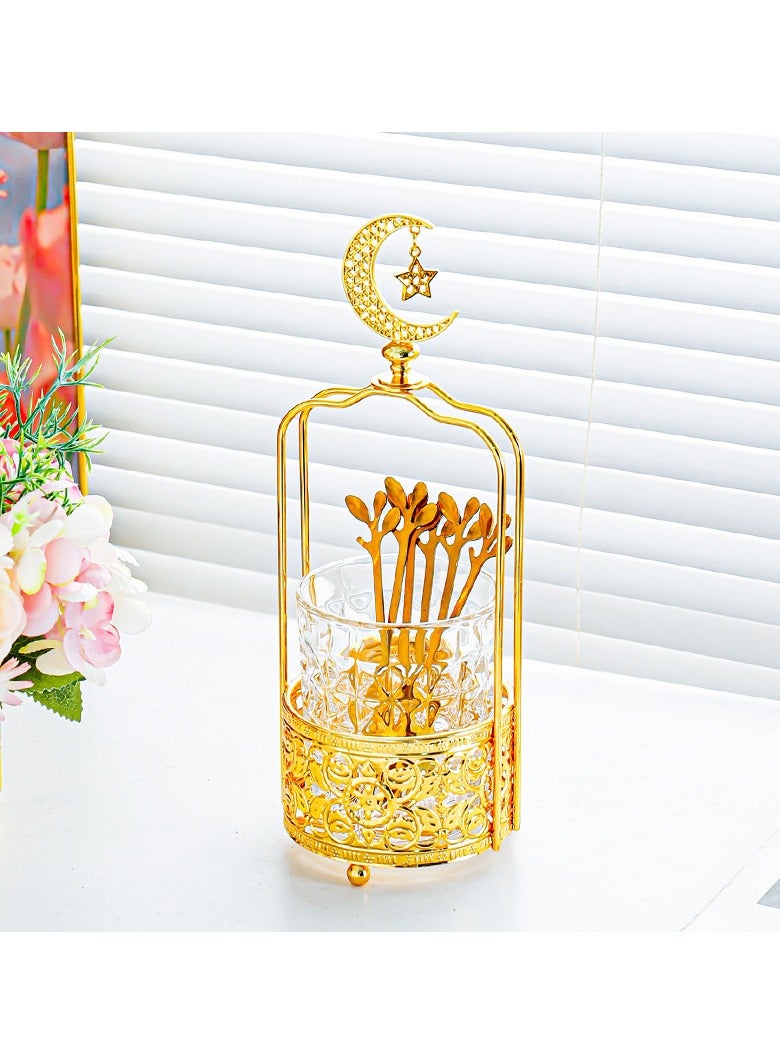 general Fruit Fork Set Household Stainless Steel Fruit Stick Fruit Holder Cute Dessert Cake Fork Storage Jar Set - Image 1