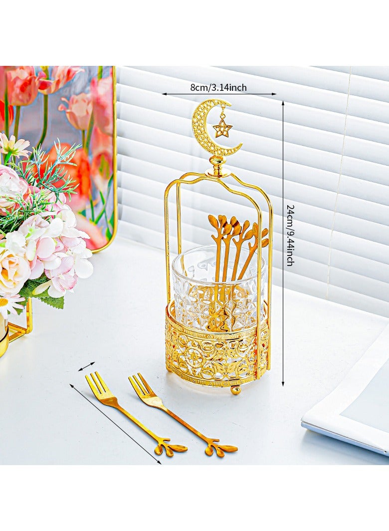 general Fruit Fork Set Household Stainless Steel Fruit Stick Fruit Holder Cute Dessert Cake Fork Storage Jar Set - Image 3