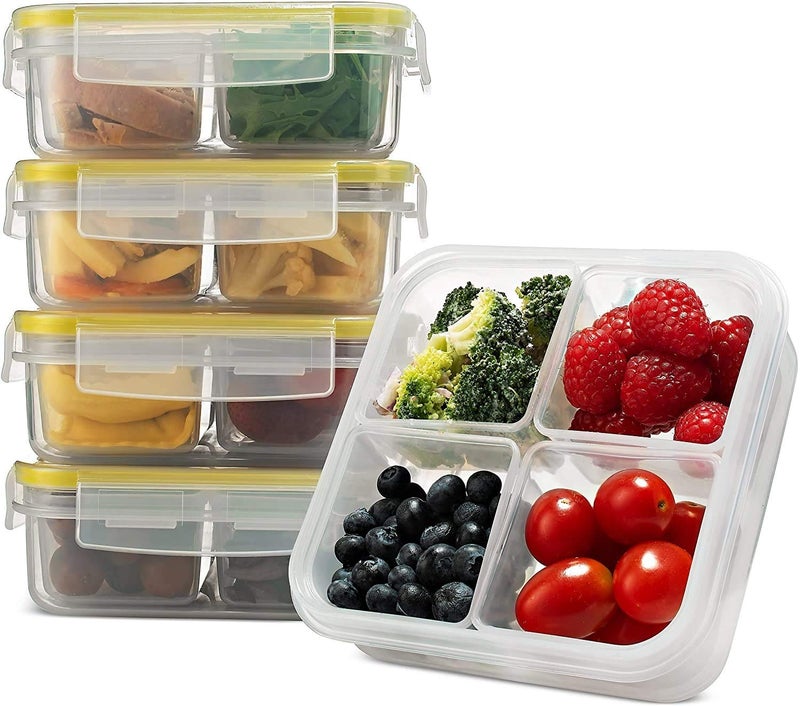 Komax Biokips Foodsaver Set Square Lunch Box Containers with 4 Removable Compartments of 700ml 236 oz Pack of 5