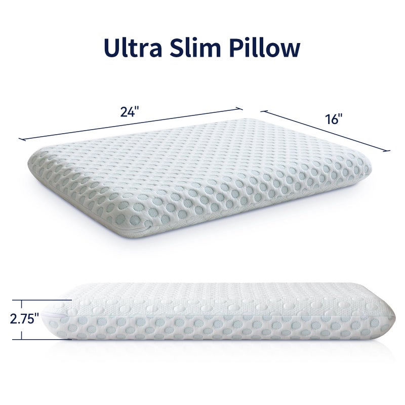 Hcore Ultra Thin Pillow 2.75" Stomach Sleeping, Slim Pillow for Side Back Stomach Sleepers, Gel Infused Memory Foam Pillow with Two-Sided Pillow - CertiPUR-US - Standard - Image 4