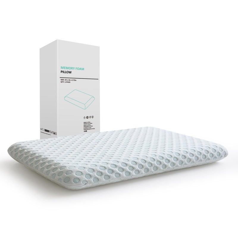 Hcore Ultra Thin Pillow 2.75" Stomach Sleeping, Slim Pillow for Side Back Stomach Sleepers, Gel Infused Memory Foam Pillow with Two-Sided Pillow - CertiPUR-US - Standard - Image 1