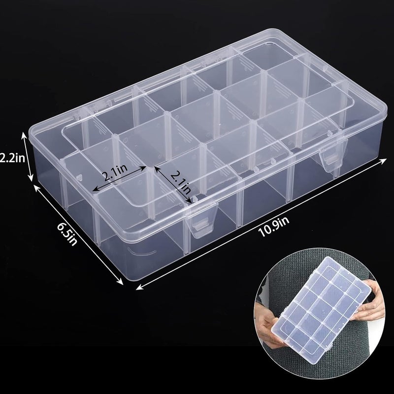 SGHUO 3 Pack 15 Grids Large Plastic Storage Organizer Box,15 Compartments with Dividers for Tackle Box, Beads, Washi Tape, Ribbon, Crafts, Art Supply 10.9X6.5X2.2inch - Image 2