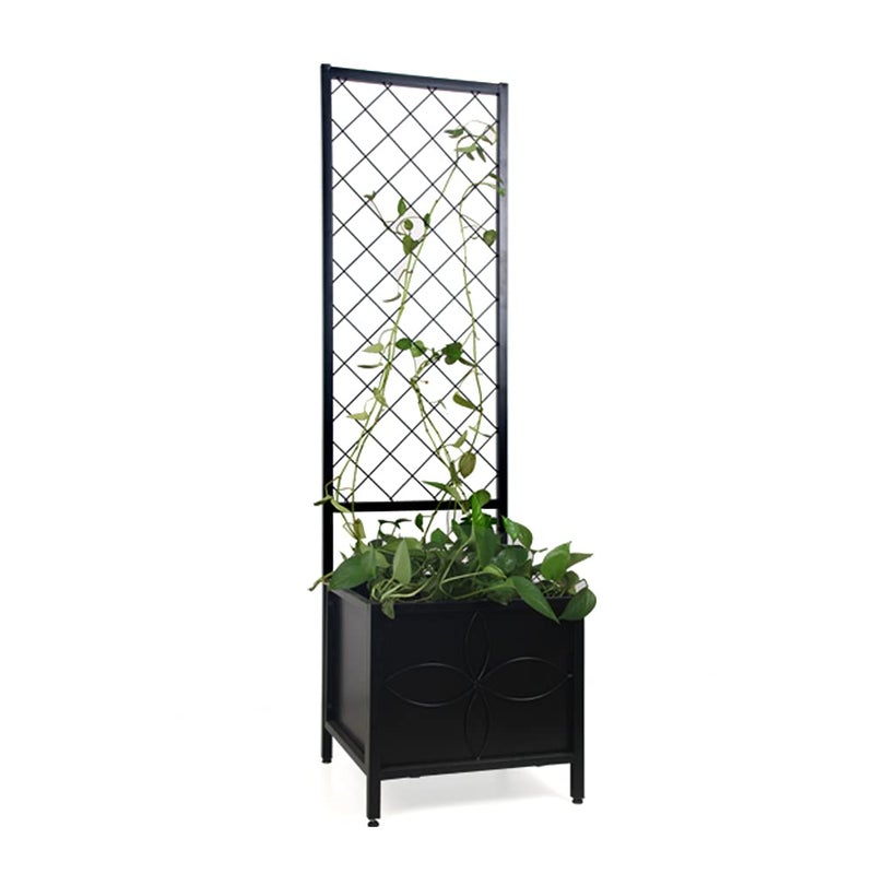Zhongma 1575 x 1575 x 55 in Raised Garden Bed with TrellisHeavy Duty Plant Box for Climbing Plants with Drainage Hole Metal Lattice Planter Gardon Box with Inner Fabric Liners