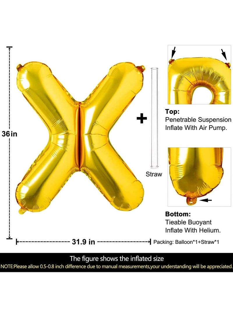 جولد إيدج بالونات هيليوم من رقائق معدنية على شكل حرف X ذهبي عملاق مقاس 32 بوصة، بالون مايلر كبير واحد، مستلزمات تزيين حفلات أعياد الميلاد وحفلات استقبال المولود (ذهبي X) - Image 2