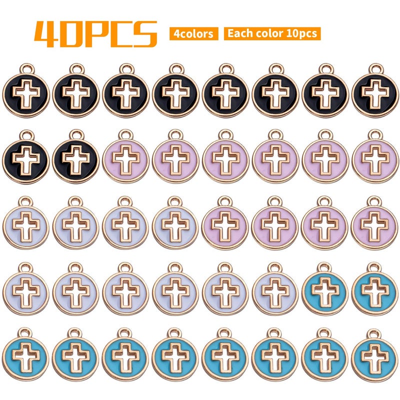 Aylifu 40pcs Round Enamel Cross Charms Alloy Crucifix Charm Pendants for Jewelry Making Bracelet Necklace,4 Colors - Image 2