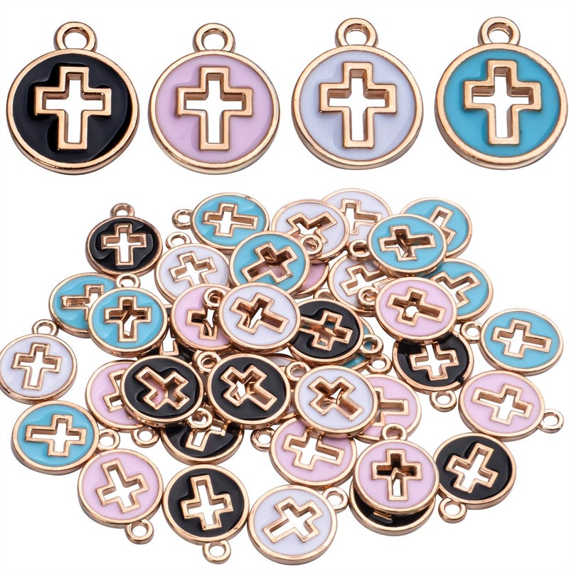 Aylifu 40pcs Round Enamel Cross Charms Alloy Crucifix Charm Pendants for Jewelry Making Bracelet Necklace,4 Colors - Image 1