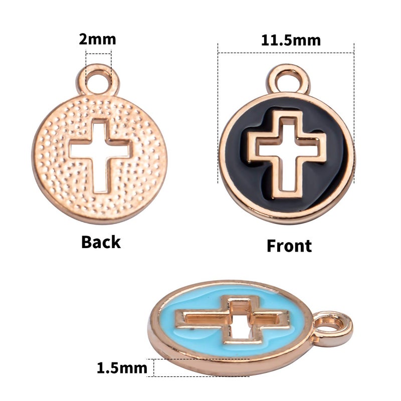 Aylifu 40pcs Round Enamel Cross Charms Alloy Crucifix Charm Pendants for Jewelry Making Bracelet Necklace,4 Colors - Image 3