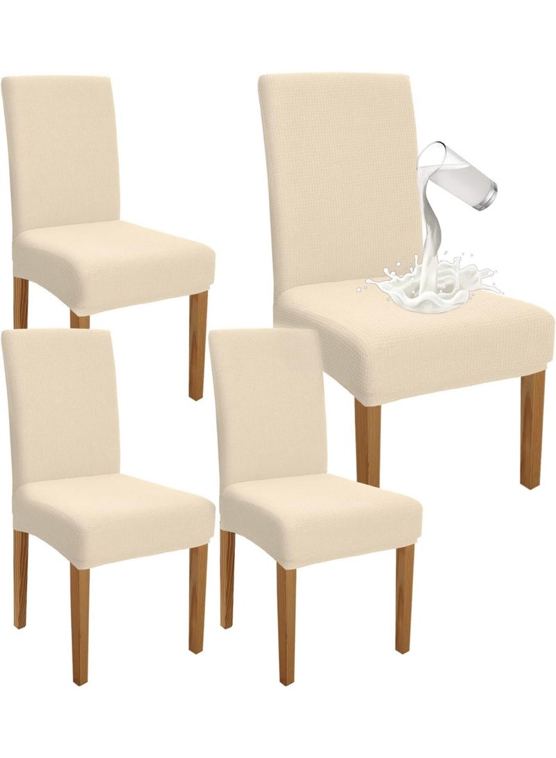 Beauenty Waterproof Dining Chair Covers Set of 4, Stretch High Back Chair Slipcovers for Dining Room, Washable Removable Chair Protector for Banquet, Kitchen, Party, Hotel (Beige-4Pcs) - Image 1