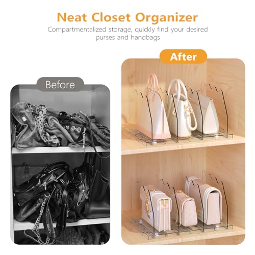 Ronlap Purse Storage Organizer for Closet, Clear Closet Bag Storage Dividers Rack Shelf Purse Dividers for Closet Organization Handbag Separators Closet Purse Organizers and Storage, 2 Pack, Clear - Image 3
