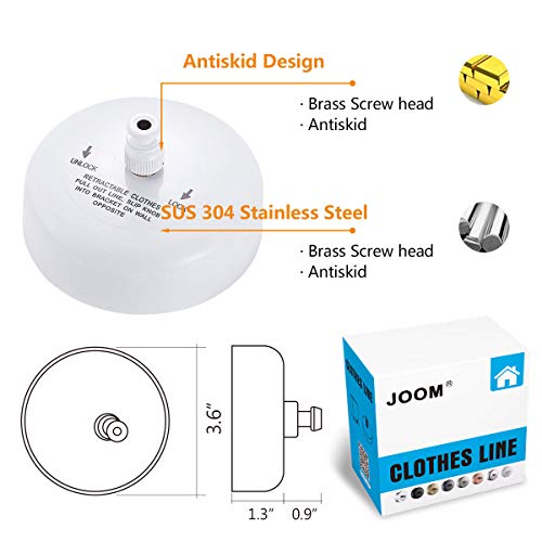 JOOM Retractable Clothesline Stainless Steel Heavy Duty 9Feet(MAX) for Hanging Drying in Bathroom Laundry Hotels, Chrome Finish,Round Style (White) - Image 3