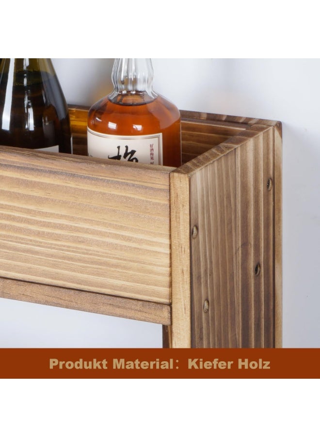 Wall-mounted wine rack made of charred wood, hanging bar rack, vintage spirits rack, wall-mounted rack for pub bottles, kitchenware, glasses. - Image 3