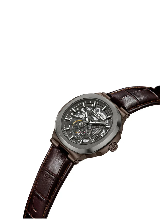 كينيث كول نيو يورك 45.5mm Analog Men's Watch with Brown Genuine Leather Strap