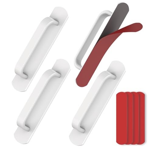Mixizigoz 4 Pack 57 Inch Adhesive Cabinet Handles No Drill Stick on Door Push Pulls for Closet Drawer Fridge Peel Stick Sliding Door Handles with Strong Adhesive Secure Grip 4 White - Image 1
