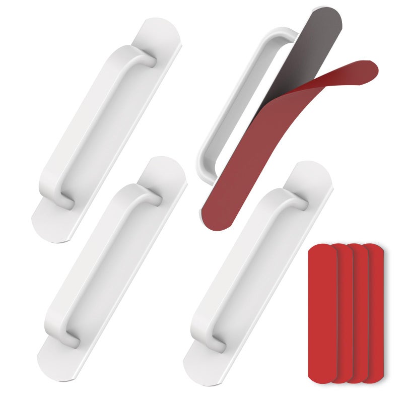 Mixizigoz 4 Pack 57 Inch Adhesive Cabinet Handles No Drill Stick on Door Push Pulls for Closet Drawer Fridge Peel Stick Sliding Door Handles with Strong Adhesive Secure Grip 4 White - Image 2
