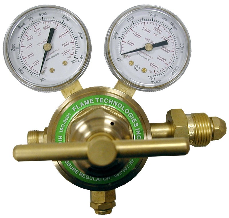Flame Tech Store High-Pressure Piston Regulator for Inert Gases, Regulator for Nitrogen and Argon Gas, Forged Brass Body and Bonnet, Easy to Read Dual Scale, Precise Stabilized Control - Image 1