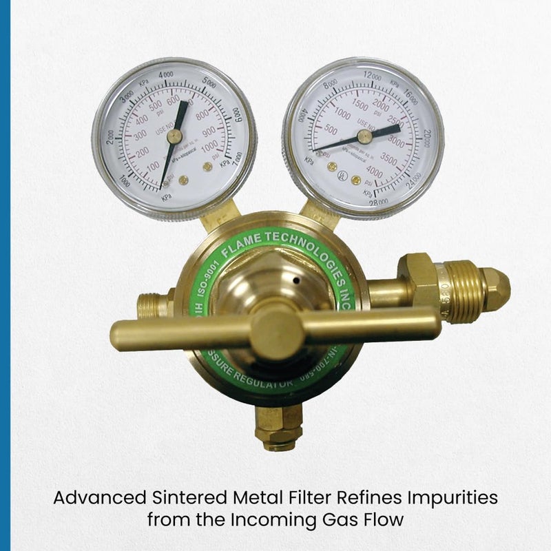 Flame Tech Store High-Pressure Piston Regulator for Inert Gases, Regulator for Nitrogen and Argon Gas, Forged Brass Body and Bonnet, Easy to Read Dual Scale, Precise Stabilized Control - Image 4