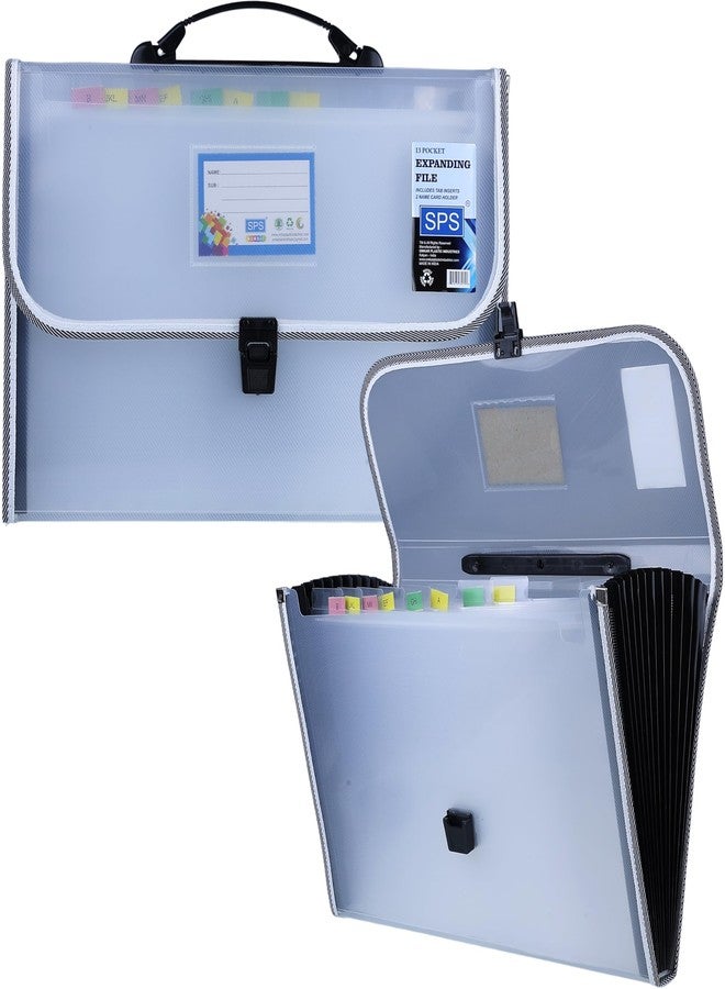 اس بي اس مجلد ملفات قابل للتوسيع بـ 13 جيبًا من نوع SPS مزود بإبزيم إغلاق وفهرس ملصقات ومقبض للمستندات بحجم A4/Foolscap/المستندات القانونية (أسود شفاف) - Image 1