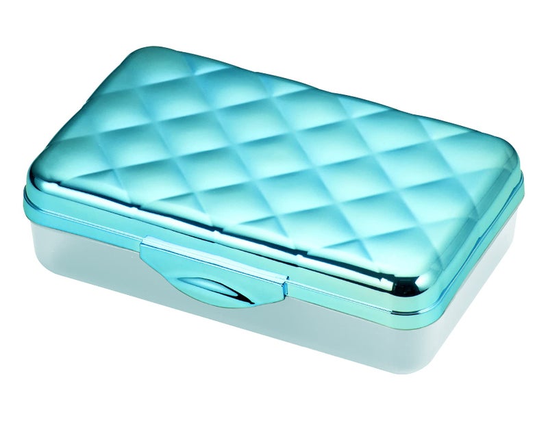 It's Academic Metallic pencil Case Box, Hard Plastic, Stylish Quited-Pattern Lid, Blue - Image 1