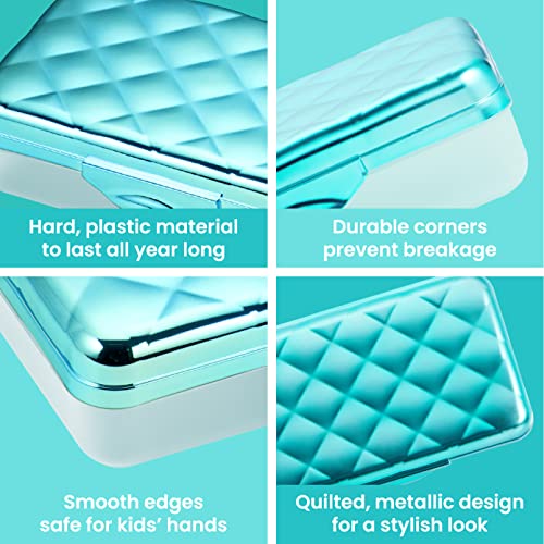 It's Academic Metallic pencil Case Box, Hard Plastic, Stylish Quited-Pattern Lid, Blue - Image 5