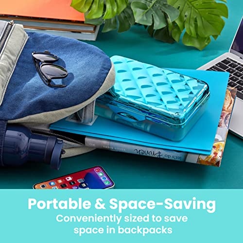 It's Academic Metallic pencil Case Box, Hard Plastic, Stylish Quited-Pattern Lid, Blue - Image 4