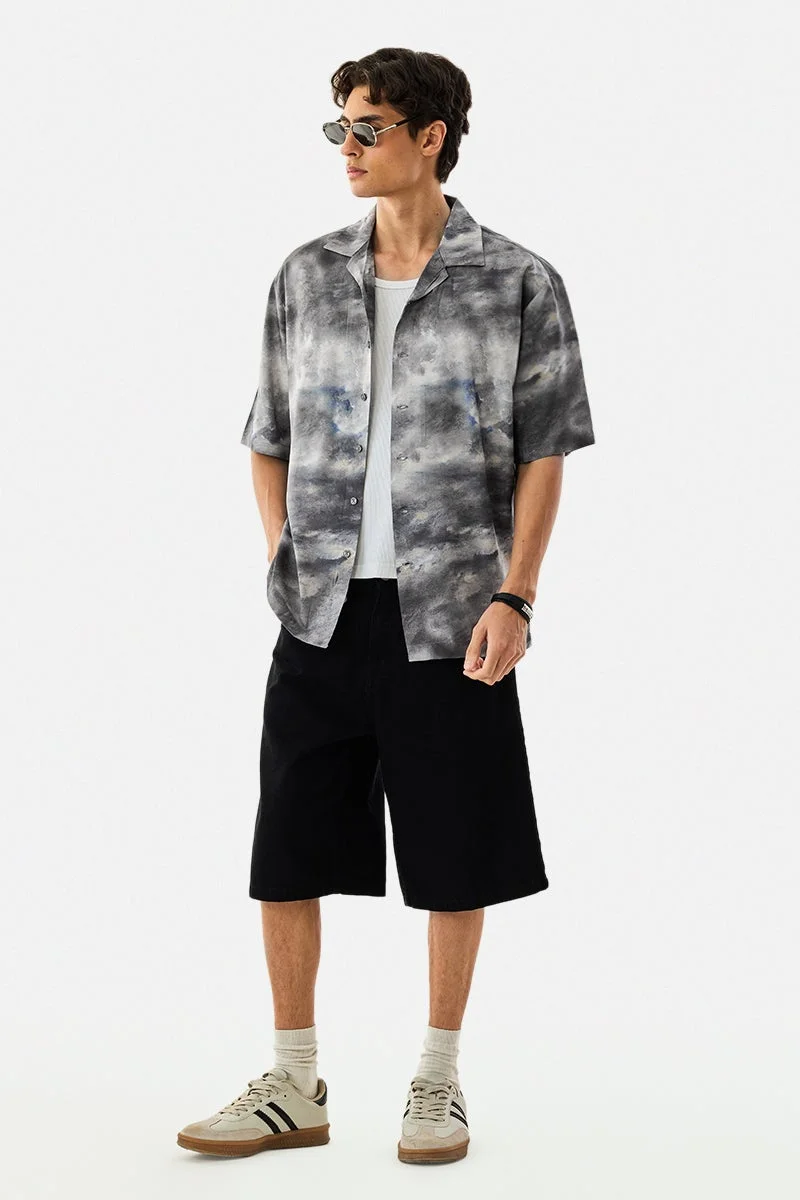 سنيتش Grey Abstract Half Sleeve Boxy Shirt