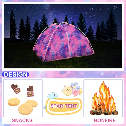 Ecore Fun 11 Items 18 inch Girl Dolls Camping Tent Set and Accessories Including 18 Inch Doll Camping Tent Clothes Set Campfire Chocolate Biscuit etc - Image 5