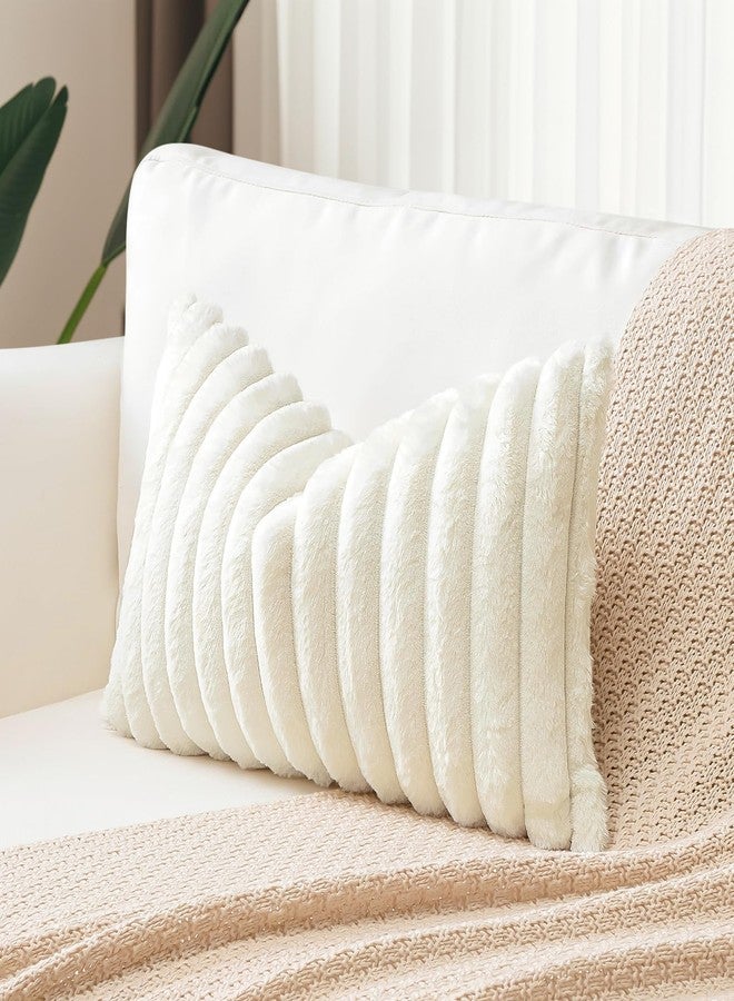 OTOSTAR Cream White Faux Rabbit Fur Decorative Throw Pillow Cover 16x24 Inch Soft Cozy Plush Striped Pillowcase Velvet Cushion Cover for Sofa Couch Bed Living Room - Image 4